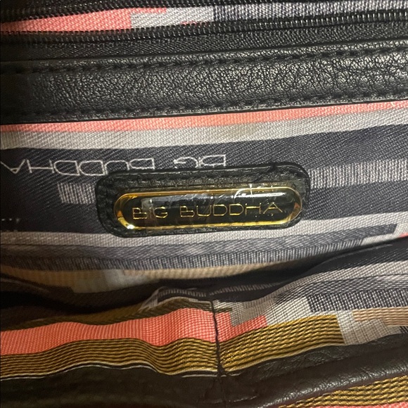 Big Buddha Black Quilted Shoulder Bag with Gold Bead Trim and Tan Edging - Picture 2 of 10